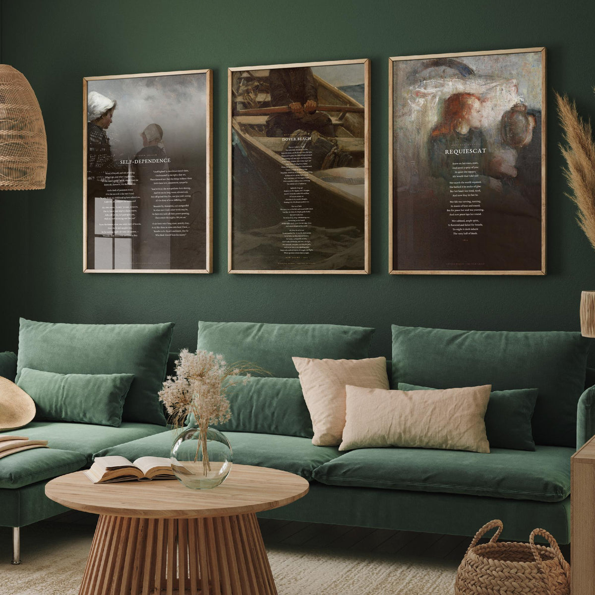 Matthew Arnold Poems Set of Three Art Prints - Dover Beach, Requiescat, Self-Dependence - Full Poems over Classic Paintings Poster