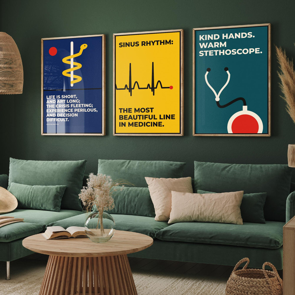Medicine Quotes Set of Three Art Prints - 3 Bauhaus Doctor and Nurse Posters - Minimalist Office Wall Art Illustration V1