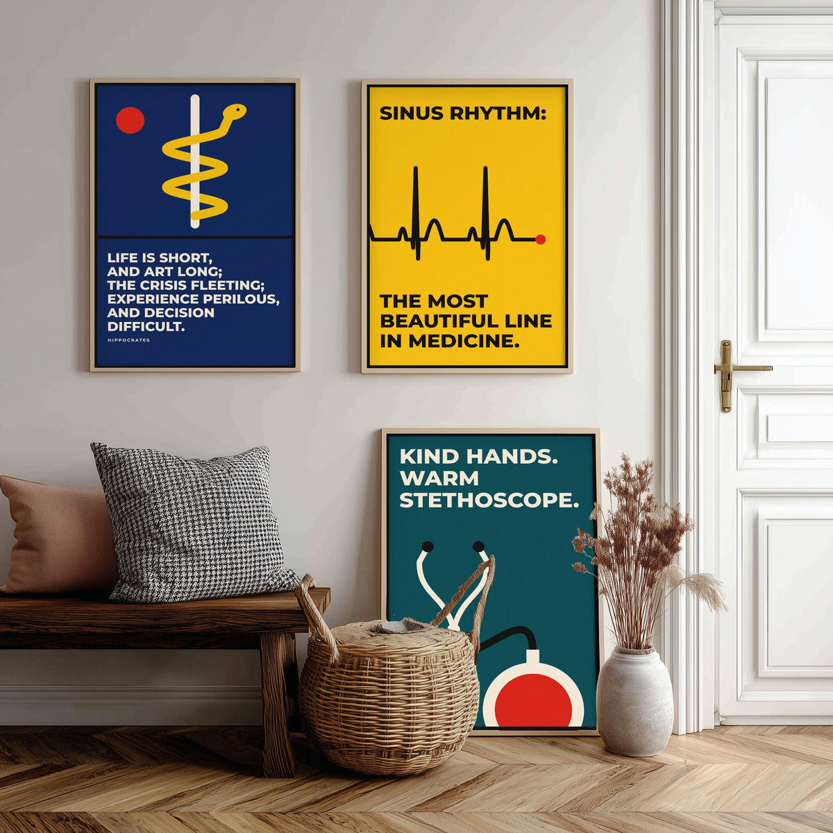 Medicine Quotes Set of Three Art Prints - 3 Bauhaus Doctor and Nurse Posters - Minimalist Office Wall Art Illustration V1