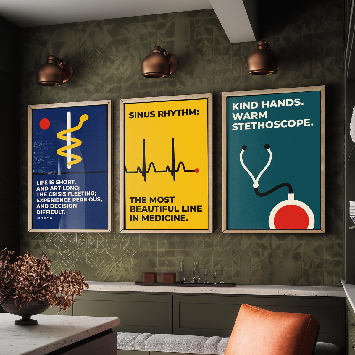 Medicine Quotes Set of Three Art Prints - 3 Bauhaus Doctor and Nurse Posters - Minimalist Office Wall Art Illustration V1
