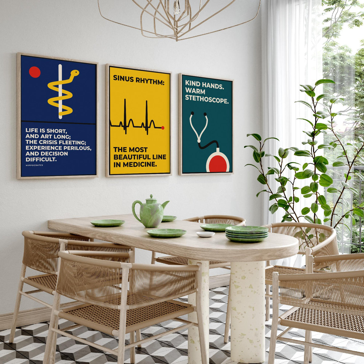 Medicine Quotes Set of Three Art Prints - 3 Bauhaus Doctor and Nurse Posters - Minimalist Office Wall Art Illustration V1