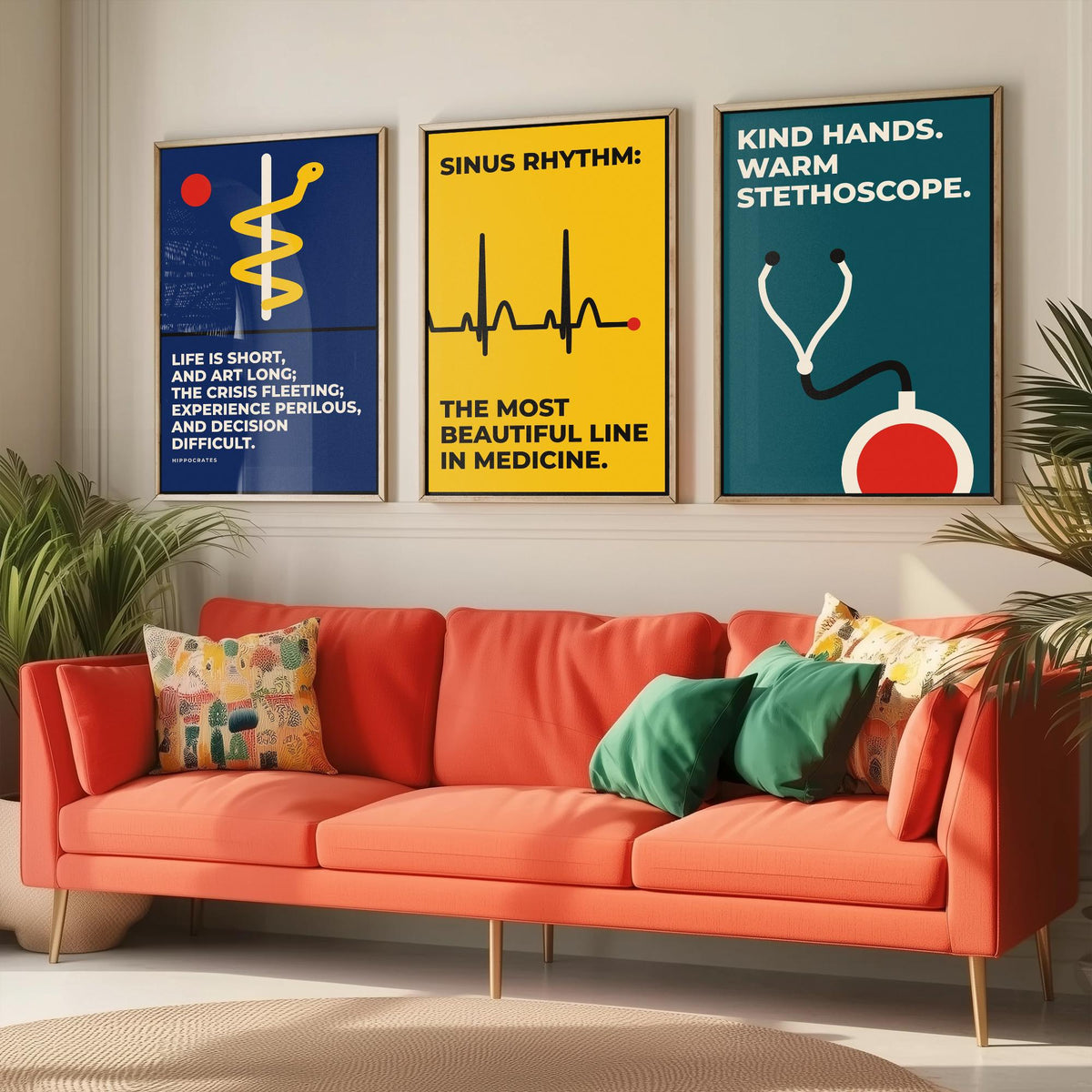 Medicine Quotes Set of Three Art Prints - 3 Bauhaus Doctor and Nurse Posters - Minimalist Office Wall Art Illustration V1