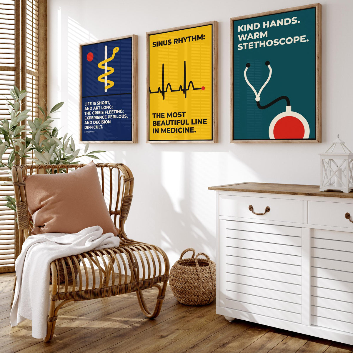 Medicine Quotes Set of Three Art Prints - 3 Bauhaus Doctor and Nurse Posters - Minimalist Office Wall Art Illustration V1