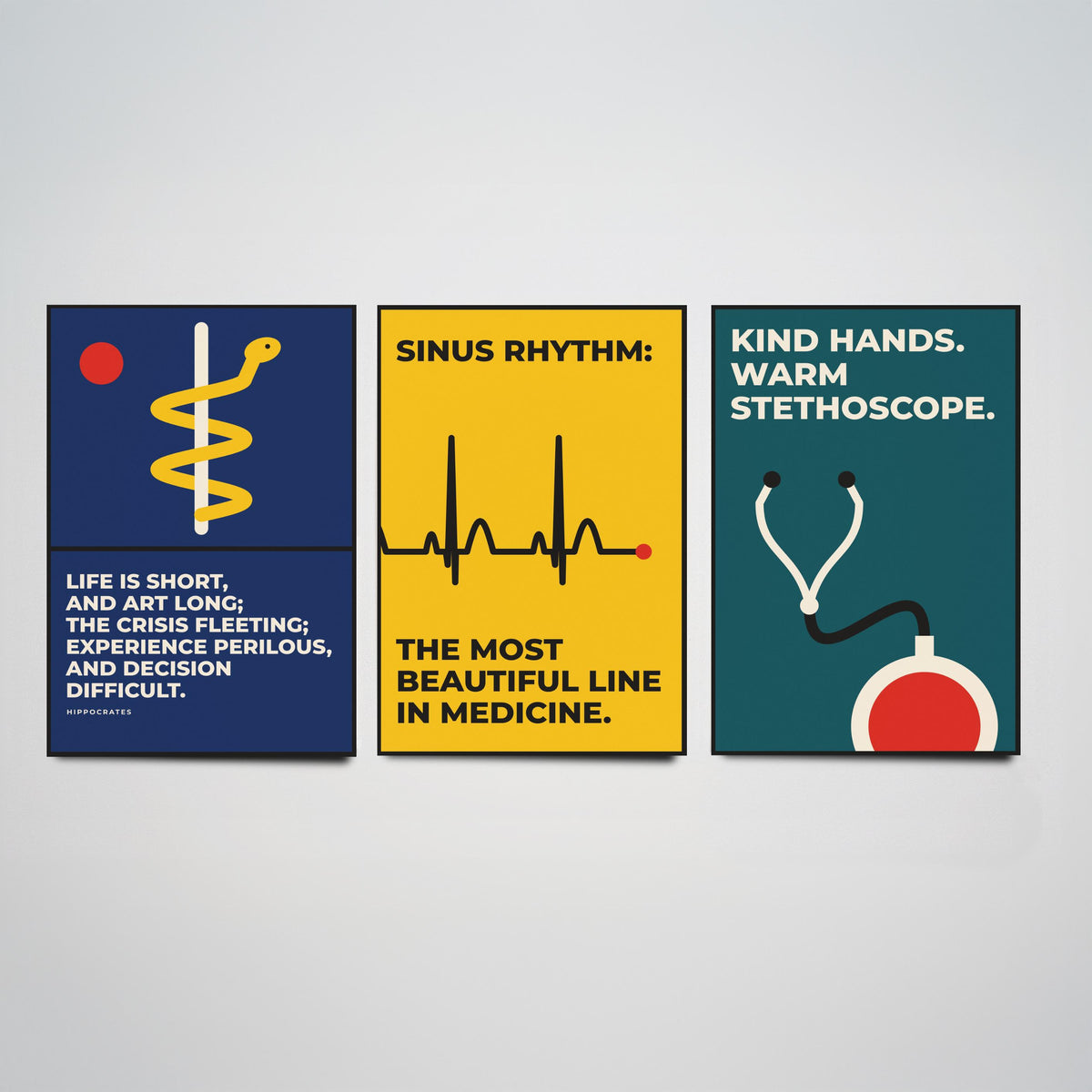 Medicine Quotes Set of Three Art Prints - 3 Bauhaus Doctor and Nurse Posters - Minimalist Office Wall Art Illustration V1