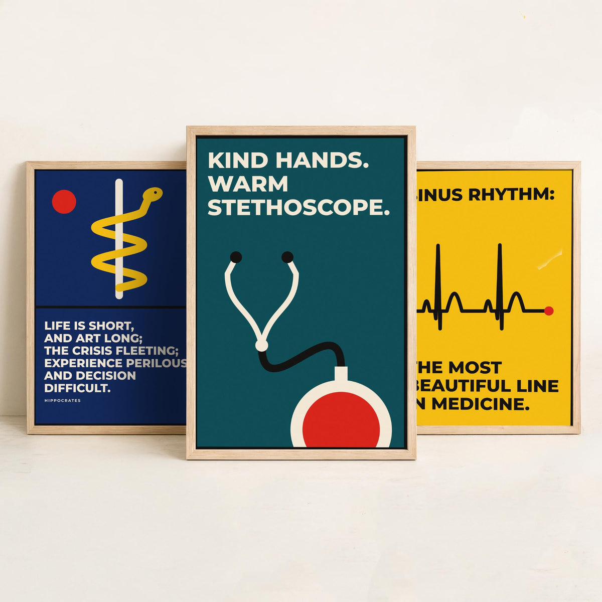 Medicine Quotes Set of Three Art Prints - 3 Bauhaus Doctor and Nurse Posters - Minimalist Office Wall Art Illustration V1