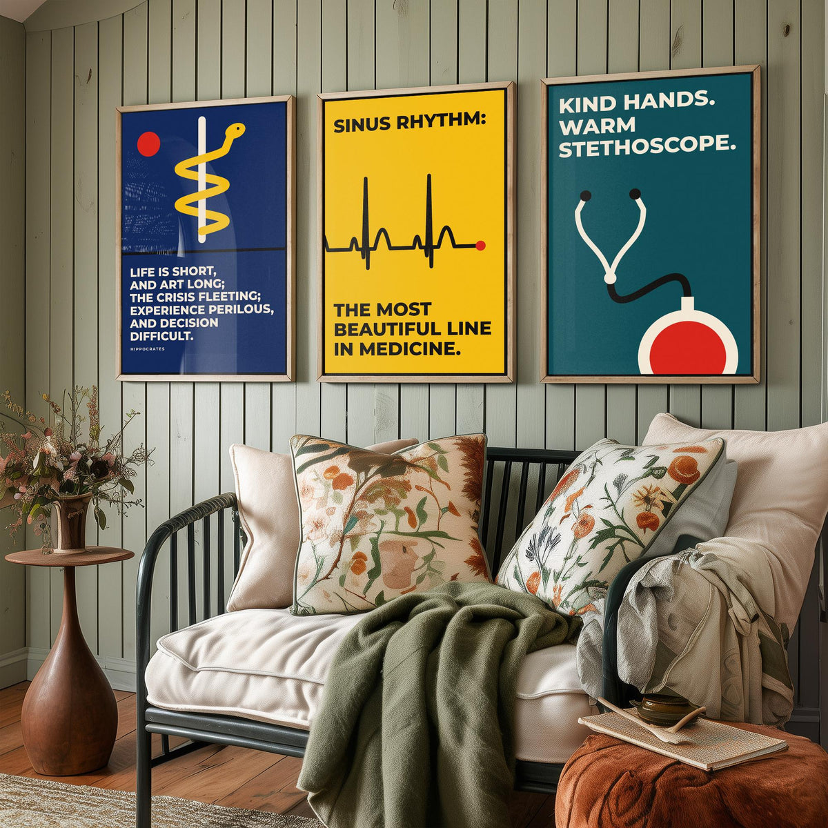 Medicine Quotes Set of Three Art Prints - 3 Bauhaus Doctor and Nurse Posters - Minimalist Office Wall Art Illustration V1