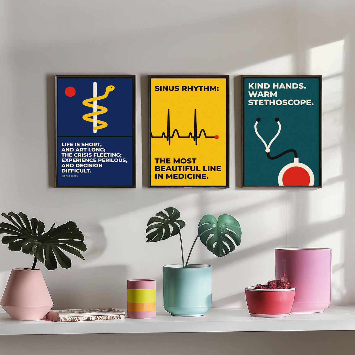 Medicine Quotes Set of Three Art Prints - 3 Bauhaus Doctor and Nurse Posters - Minimalist Office Wall Art Illustration V1