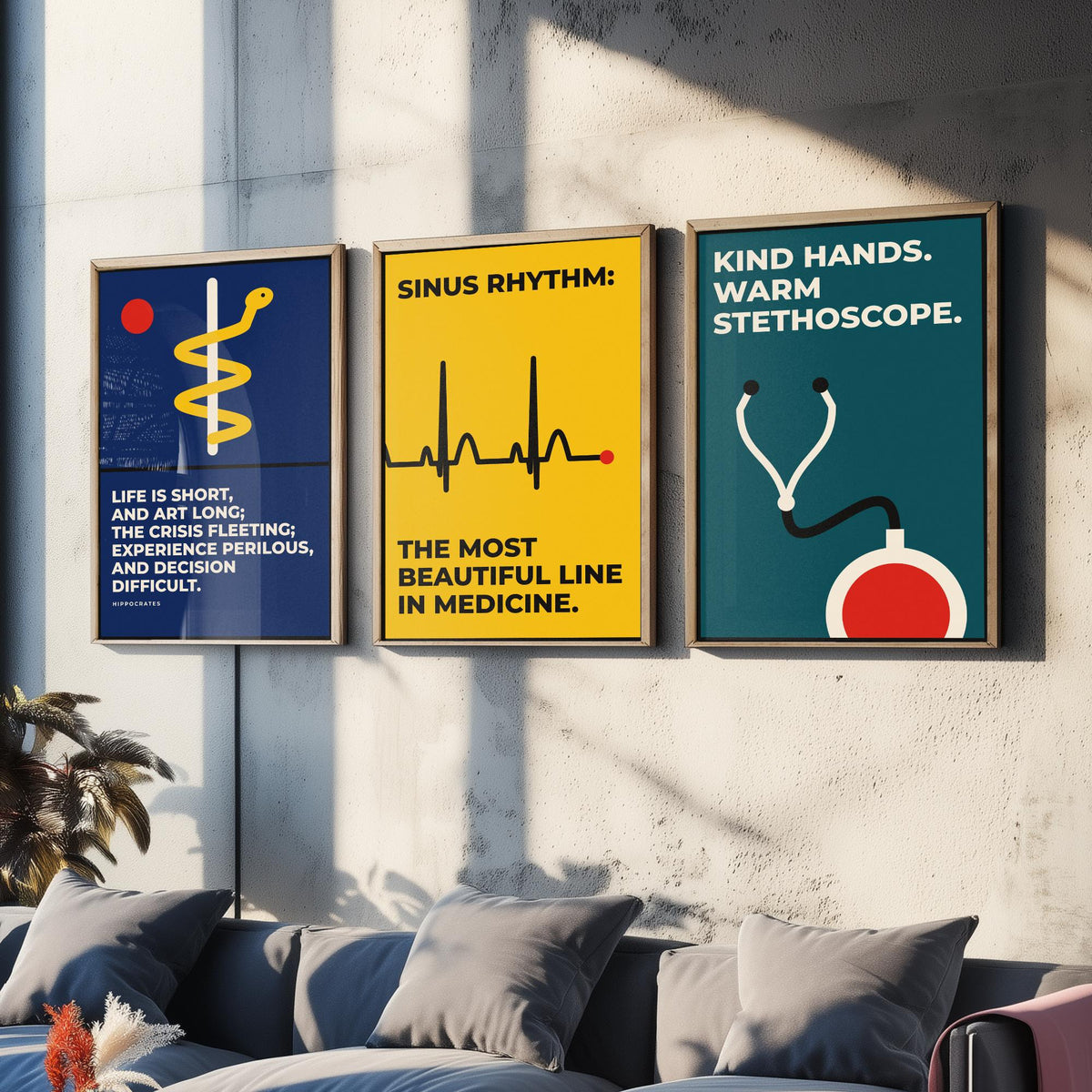 Medicine Quotes Set of Three Art Prints - 3 Bauhaus Doctor and Nurse Posters - Minimalist Office Wall Art Illustration V1