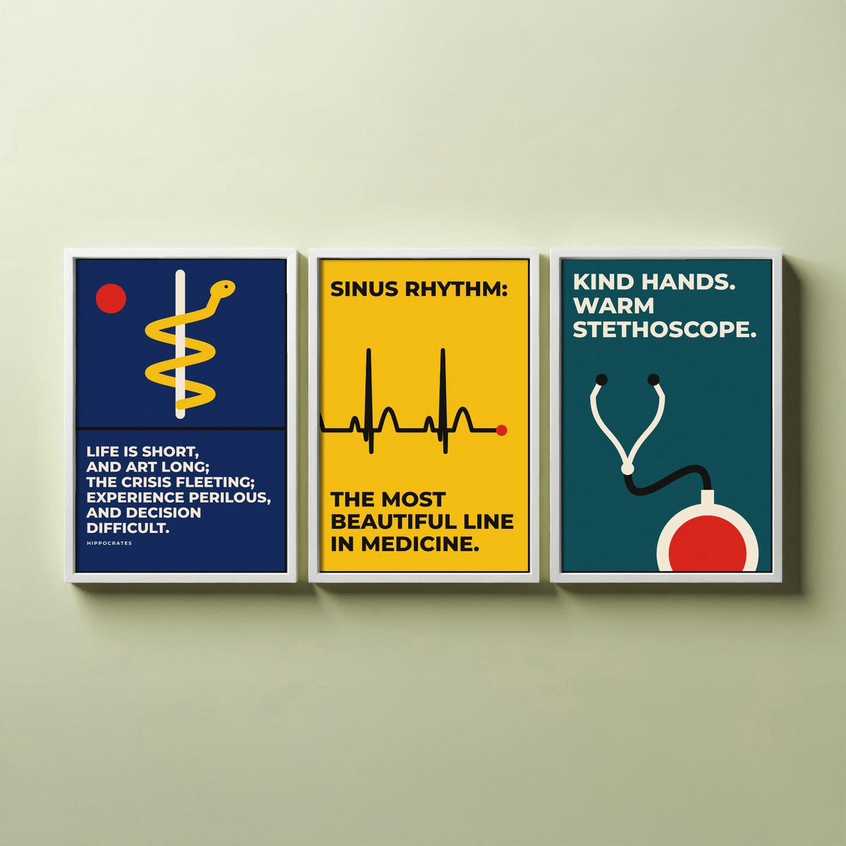Medicine Quotes Set of Three Art Prints - 3 Bauhaus Doctor and Nurse Posters - Minimalist Office Wall Art Illustration V1
