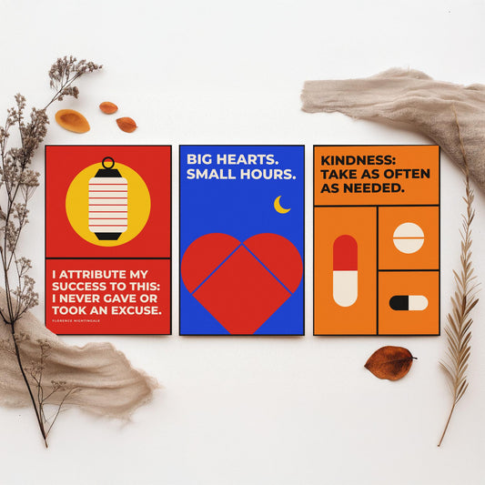 Medicine Quotes Set of Three Art Prints - 3 Retro Bauhaus Doctor and Nurse Posters - Minimalist Office Wall Art Illustration V2