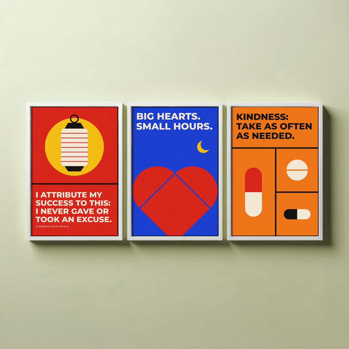 Medicine Quotes Set of Three Art Prints - 3 Retro Bauhaus Doctor and Nurse Posters - Minimalist Office Wall Art Illustration V2