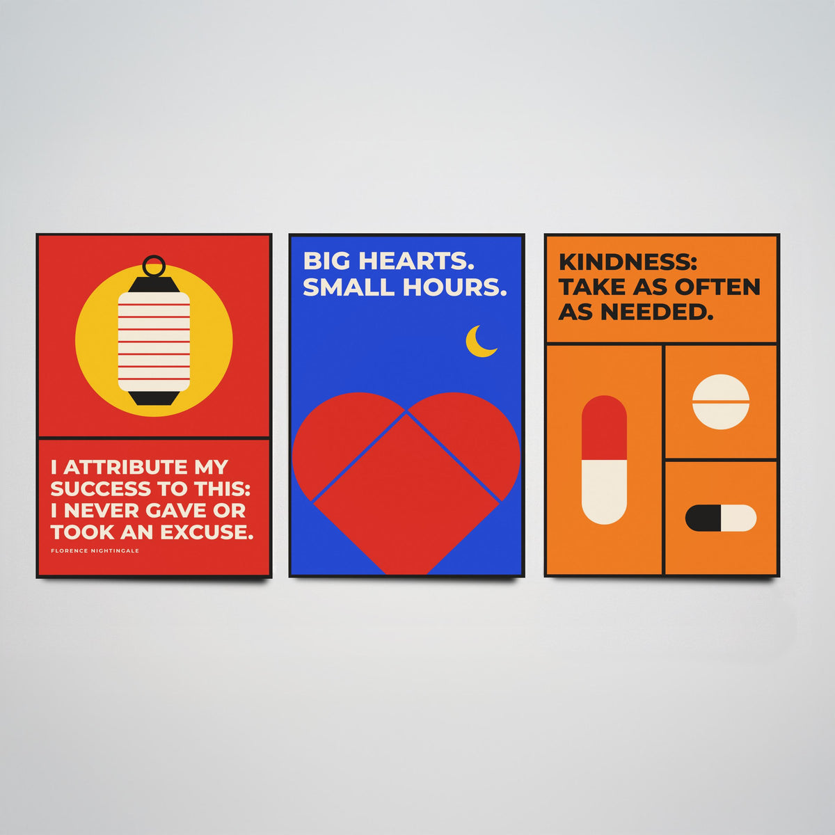 Medicine Quotes Set of Three Art Prints - 3 Retro Bauhaus Doctor and Nurse Posters - Minimalist Office Wall Art Illustration V2