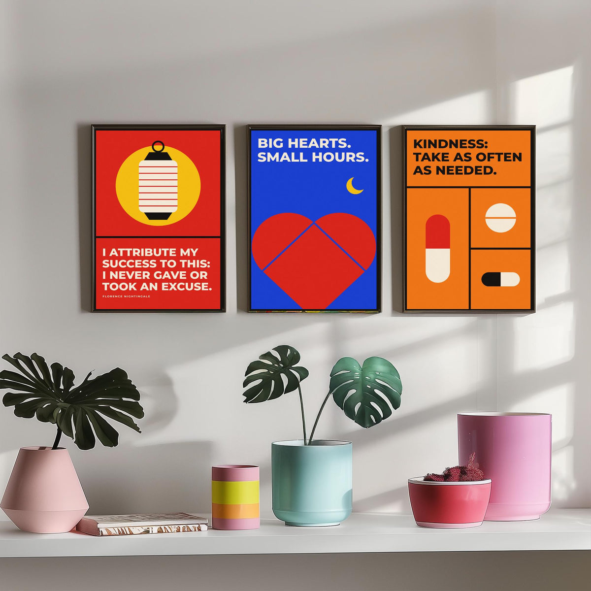 Medicine Quotes Set of Three Art Prints - 3 Retro Bauhaus Doctor and Nurse Posters - Minimalist Office Wall Art Illustration V2