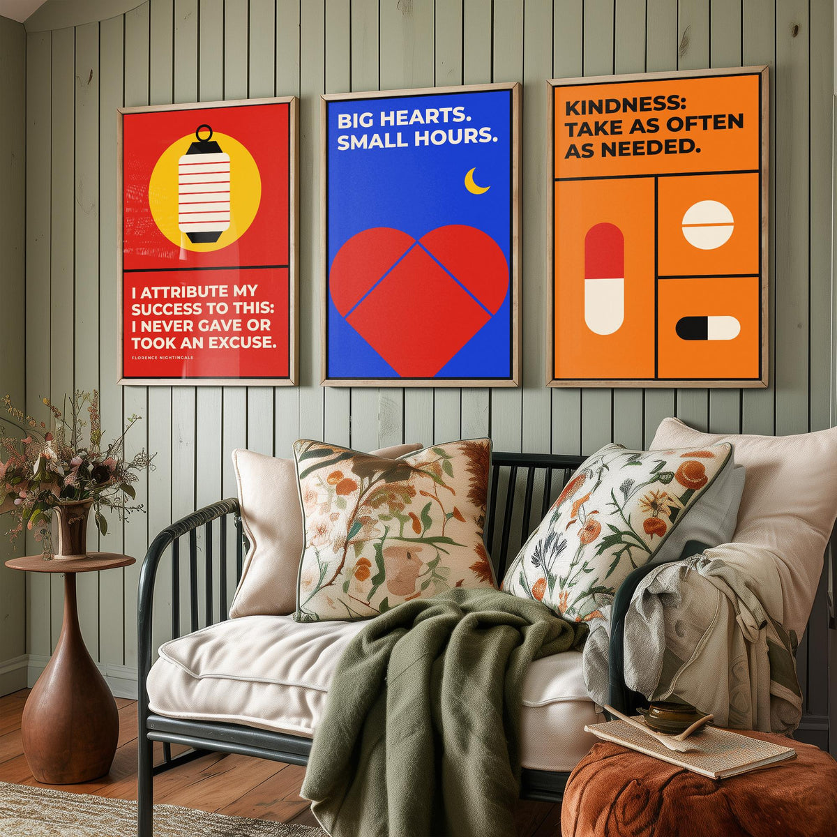 Medicine Quotes Set of Three Art Prints - 3 Retro Bauhaus Doctor and Nurse Posters - Minimalist Office Wall Art Illustration V2