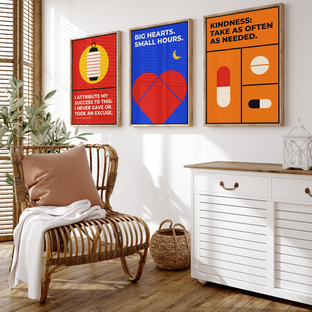 Medicine Quotes Set of Three Art Prints - 3 Retro Bauhaus Doctor and Nurse Posters - Minimalist Office Wall Art Illustration V2