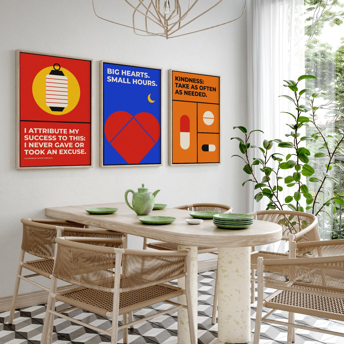 Medicine Quotes Set of Three Art Prints - 3 Retro Bauhaus Doctor and Nurse Posters - Minimalist Office Wall Art Illustration V2