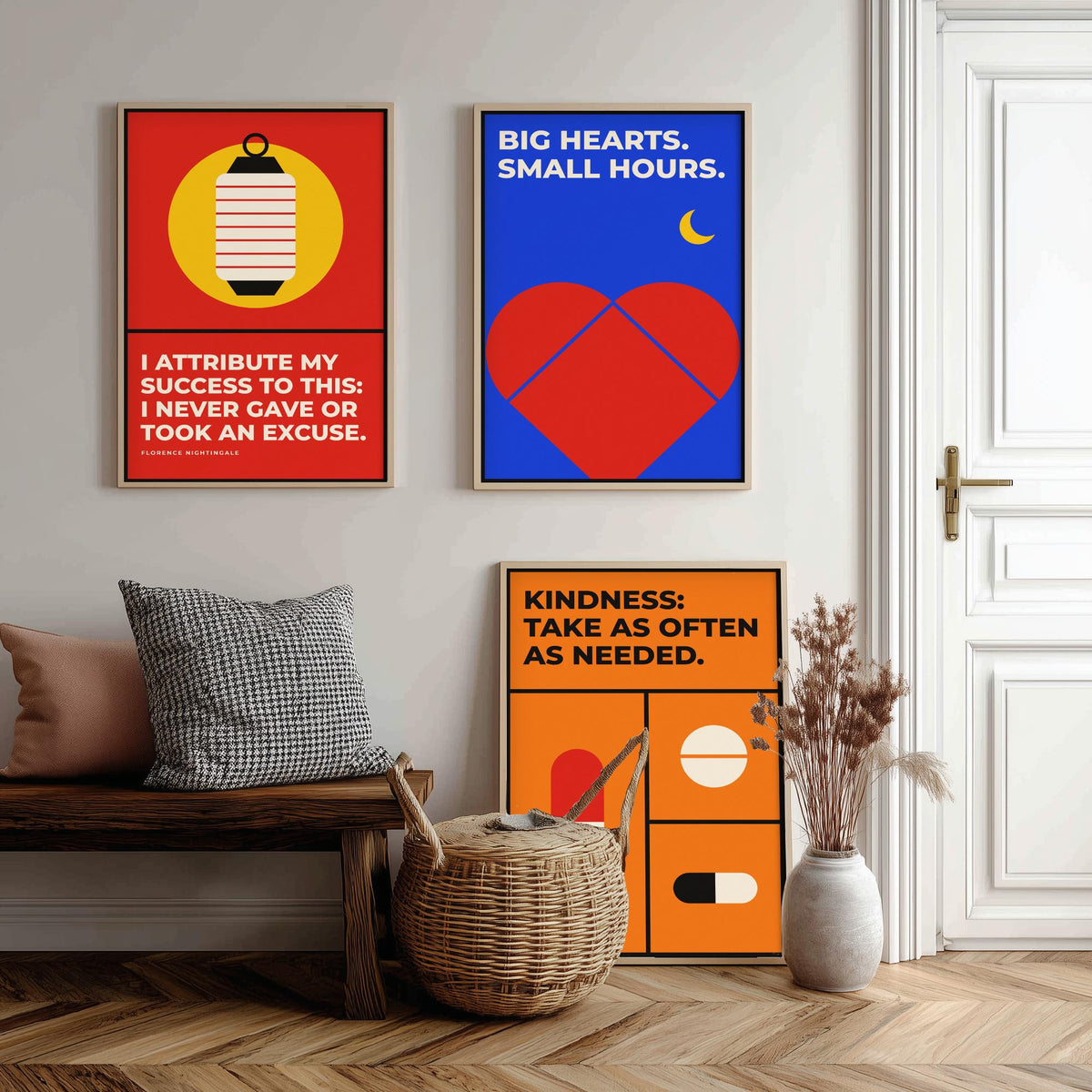 Medicine Quotes Set of Three Art Prints - 3 Retro Bauhaus Doctor and Nurse Posters - Minimalist Office Wall Art Illustration V2