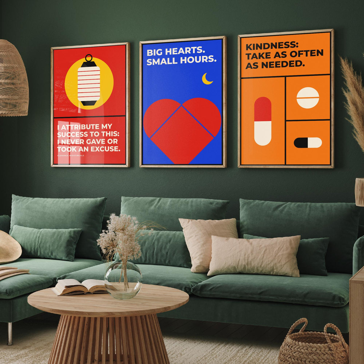 Medicine Quotes Set of Three Art Prints - 3 Retro Bauhaus Doctor and Nurse Posters - Minimalist Office Wall Art Illustration V2
