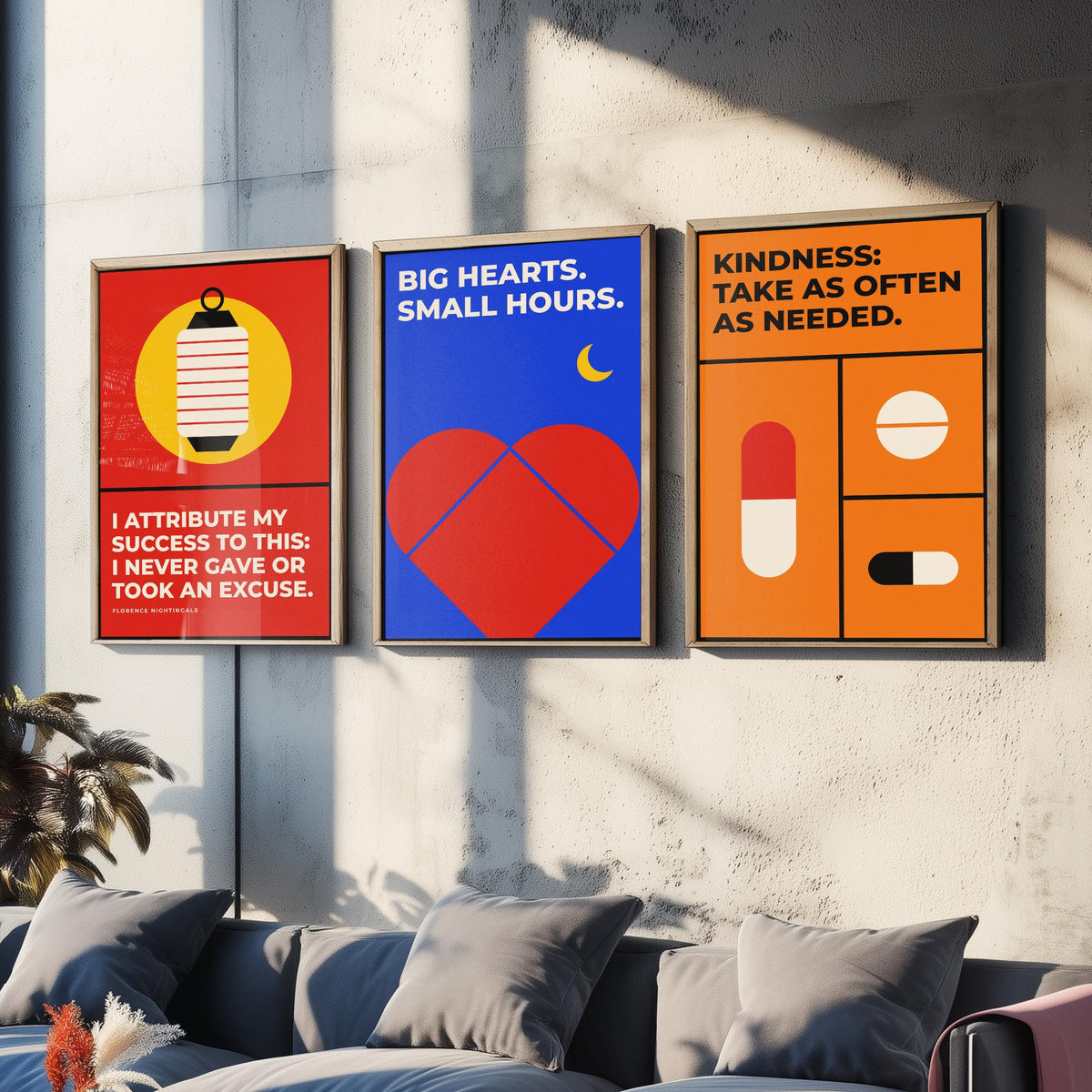 Medicine Quotes Set of Three Art Prints - 3 Retro Bauhaus Doctor and Nurse Posters - Minimalist Office Wall Art Illustration V2