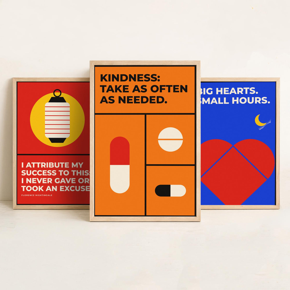 Medicine Quotes Set of Three Art Prints - 3 Retro Bauhaus Doctor and Nurse Posters - Minimalist Office Wall Art Illustration V2