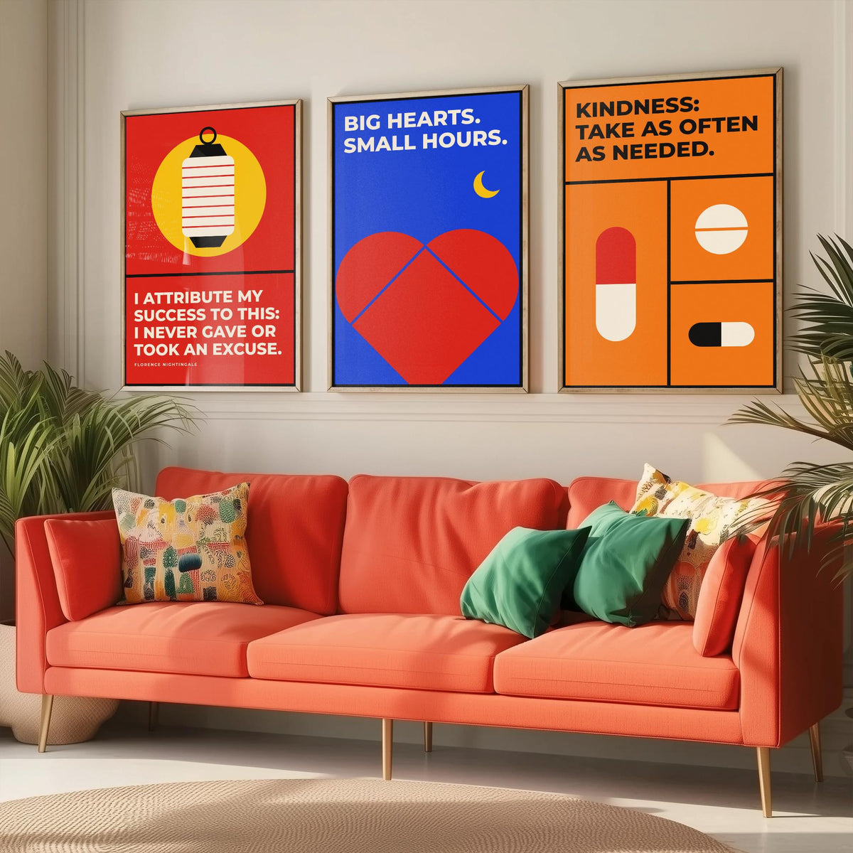 Medicine Quotes Set of Three Art Prints - 3 Retro Bauhaus Doctor and Nurse Posters - Minimalist Office Wall Art Illustration V2