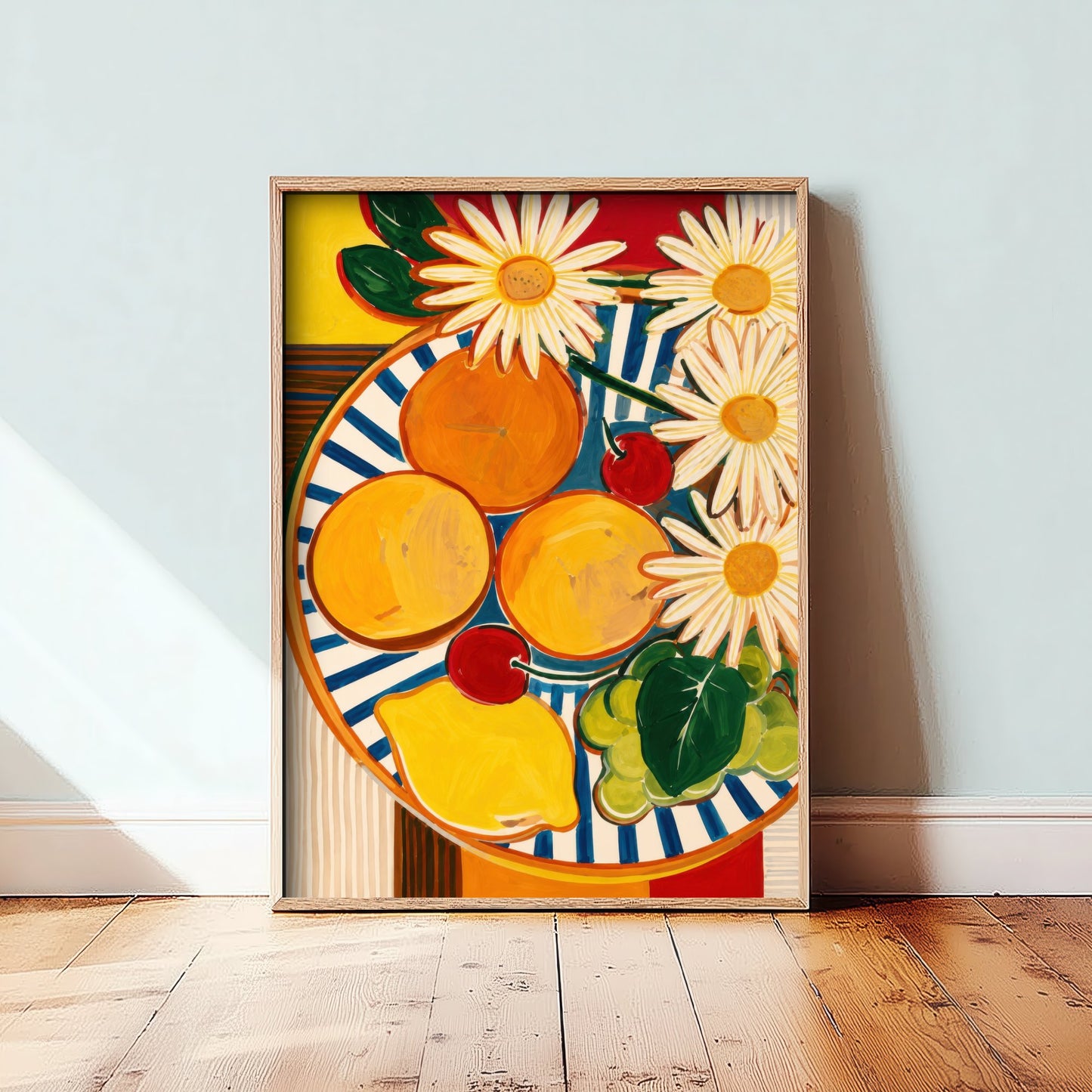 Mediterranean Fruit Plate Art Print - Bold Still Life Poster - Colourful Kitchen Illustration - Wall Art 1/3