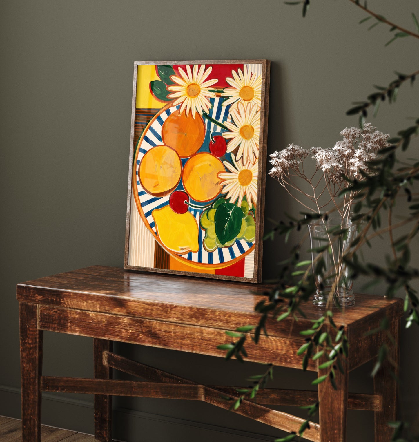 Mediterranean Fruit Plate Art Print - Bold Still Life Poster - Colourful Kitchen Illustration - Wall Art 1/3