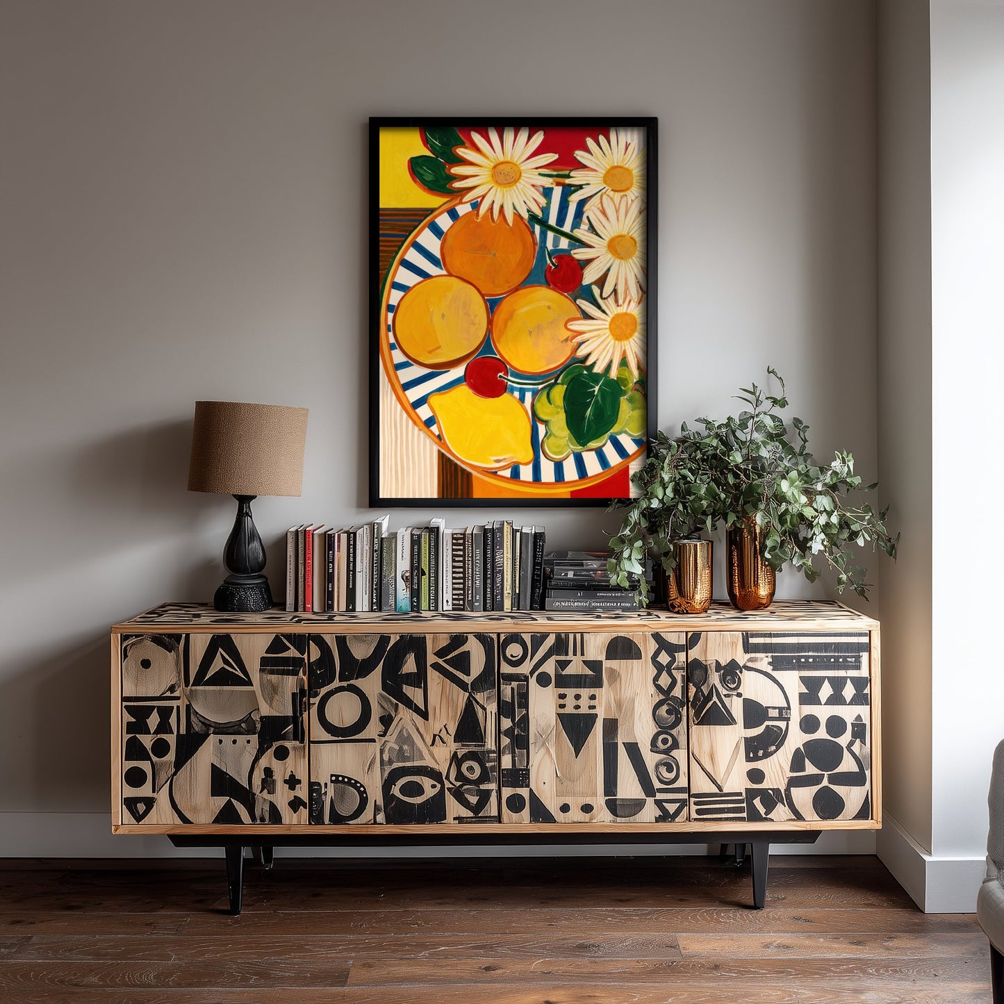Mediterranean Fruit Plate Art Print - Bold Still Life Poster - Colourful Kitchen Illustration - Wall Art 1/3