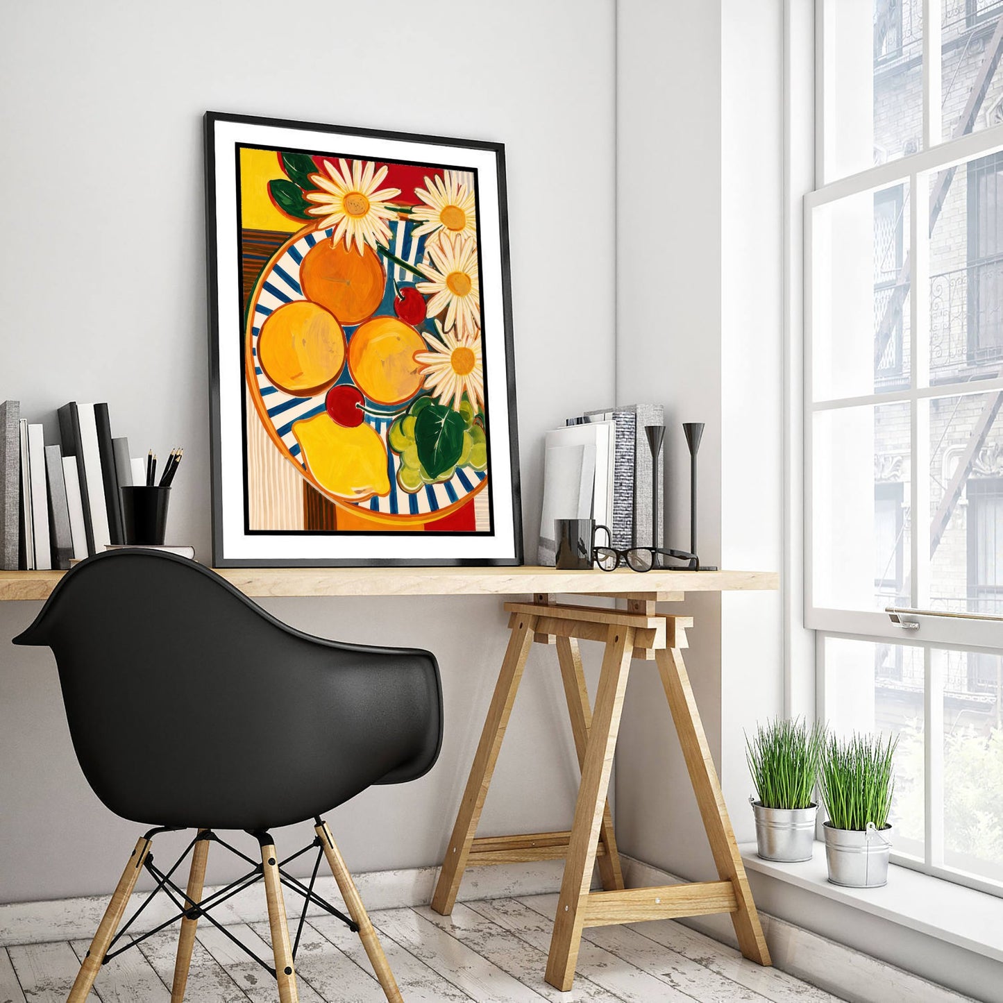 Mediterranean Fruit Plate Art Print - Bold Still Life Poster - Colourful Kitchen Illustration - Wall Art 1/3