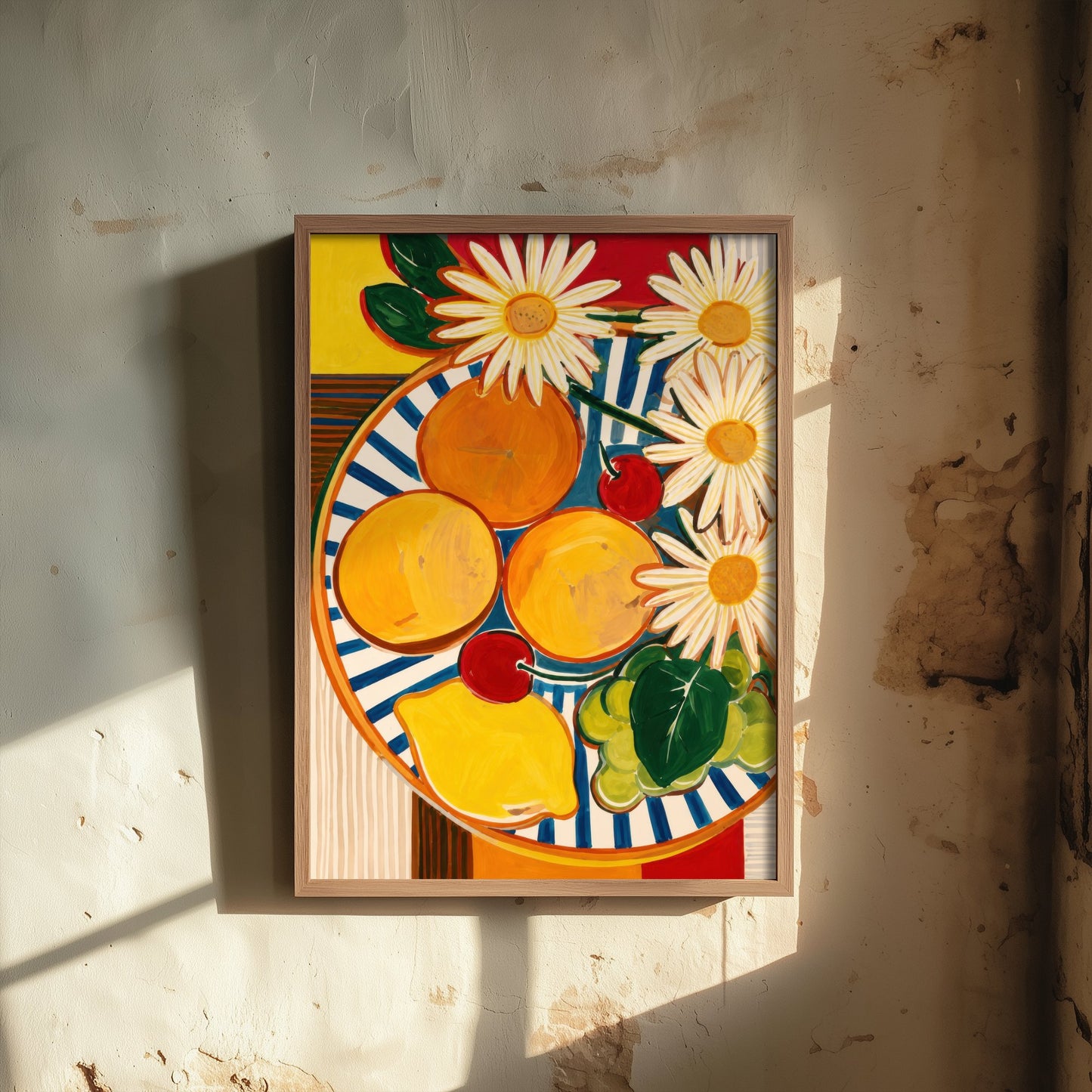 Mediterranean Fruit Plate Art Print - Bold Still Life Poster - Colourful Kitchen Illustration - Wall Art 1/3