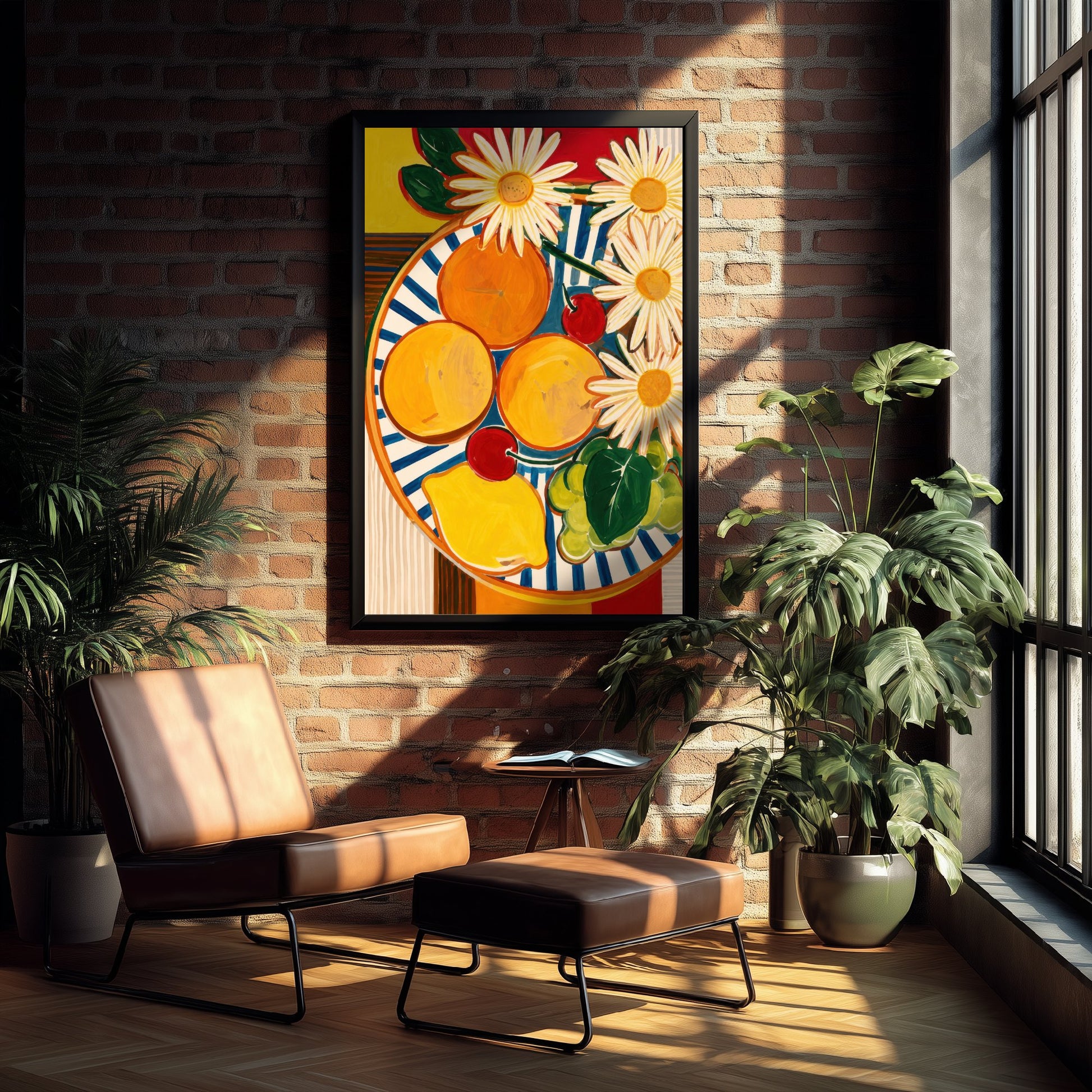 Mediterranean Fruit Plate Art Print - Bold Still Life Poster - Colourful Kitchen Illustration - Wall Art 1/3