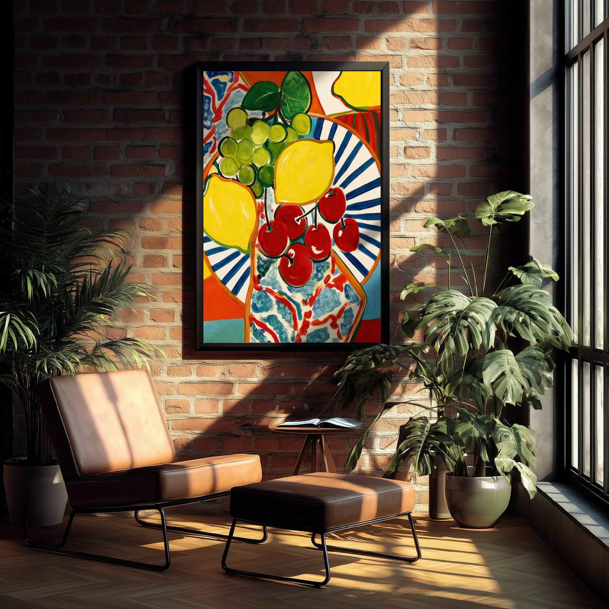 Mediterranean Fruit Plate Art Print - Lemons & Cherries Poster - Colourful Kitchen Illustration 2/3