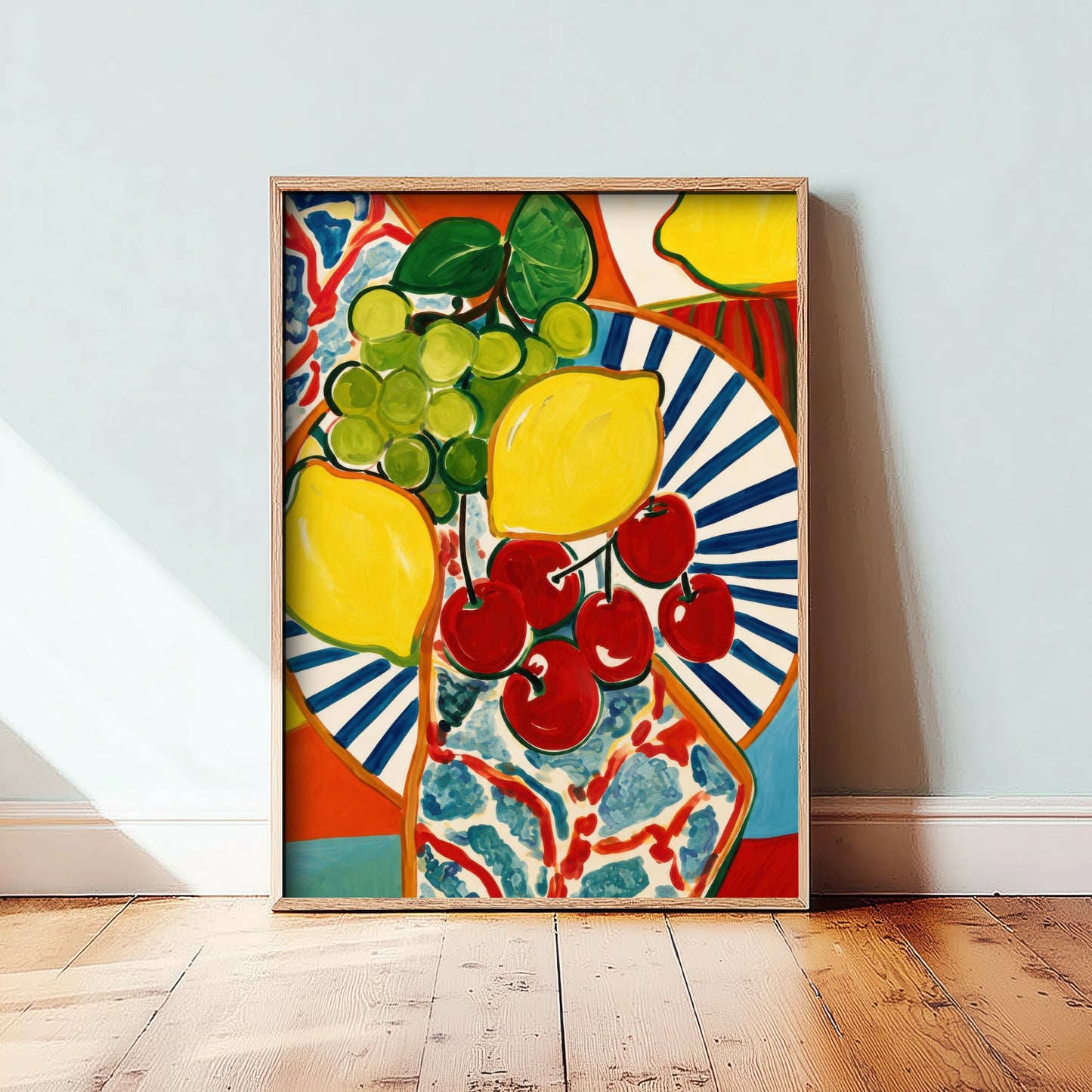 Mediterranean Fruit Plate Art Print - Lemons & Cherries Poster - Colourful Kitchen Illustration 2/3