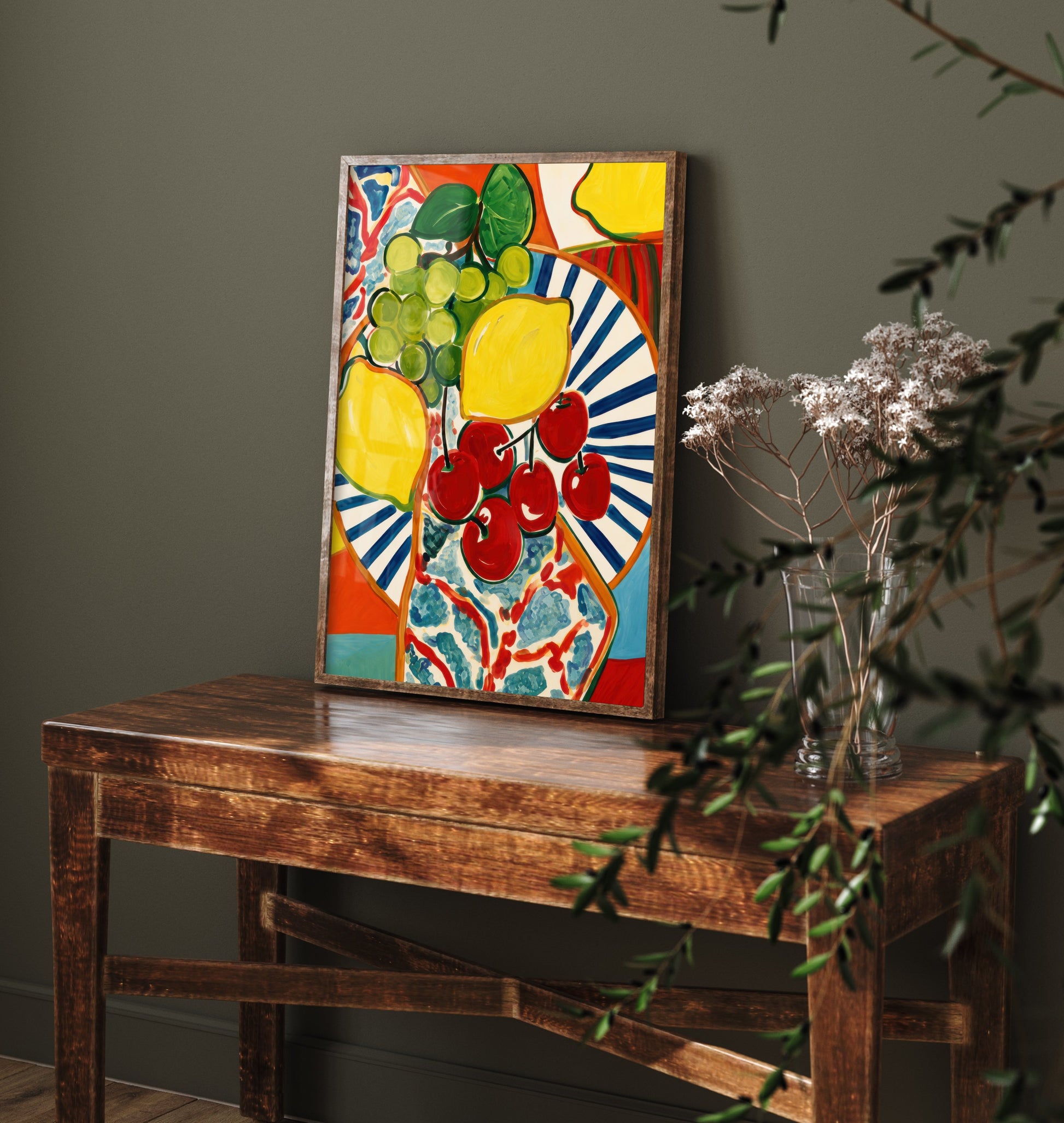 Mediterranean Fruit Plate Art Print - Lemons & Cherries Poster - Colourful Kitchen Illustration 2/3