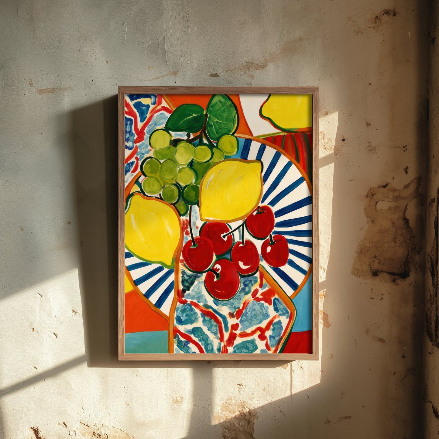 Mediterranean Fruit Plate Art Print - Lemons & Cherries Poster - Colourful Kitchen Illustration 2/3