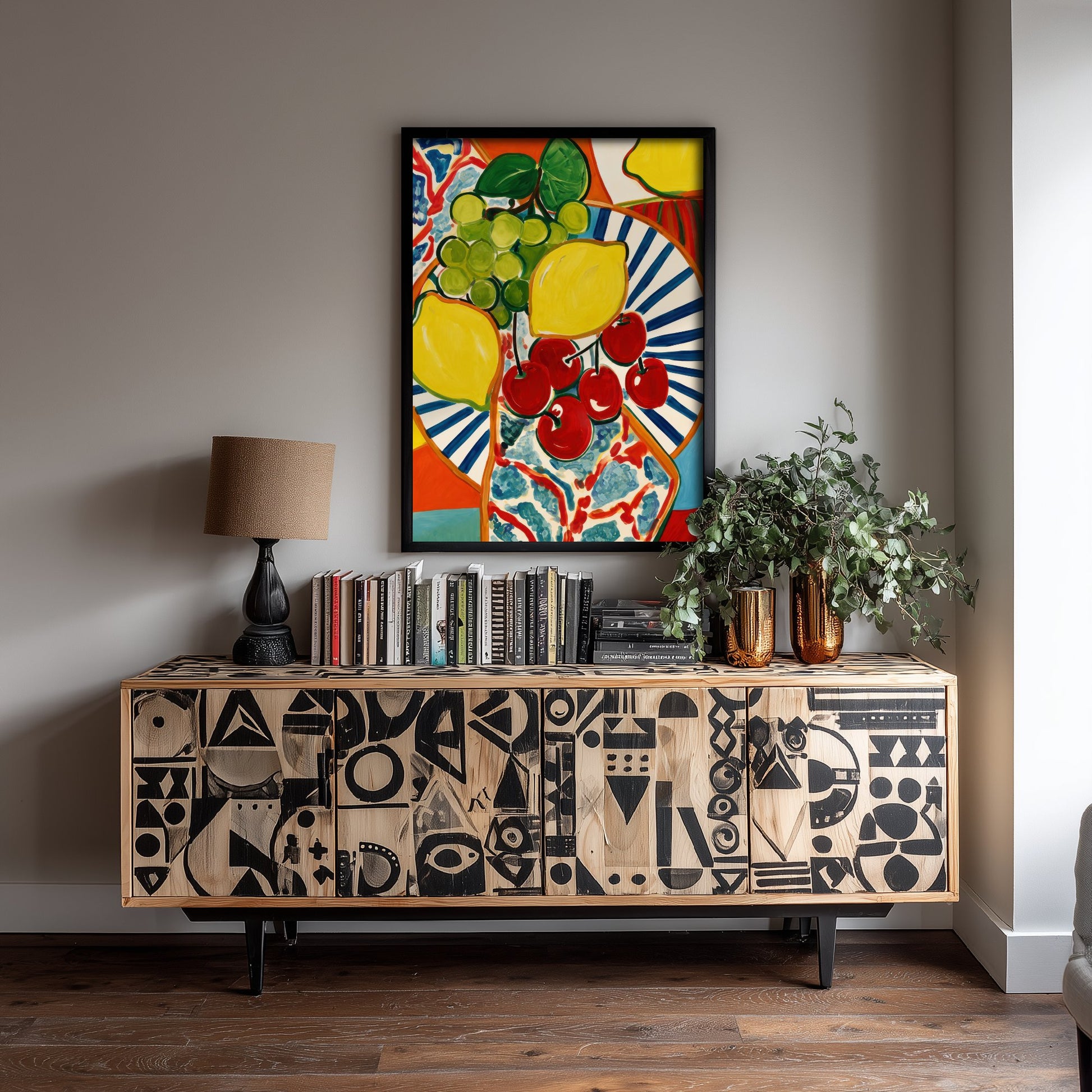 Mediterranean Fruit Plate Art Print - Lemons & Cherries Poster - Colourful Kitchen Illustration 2/3