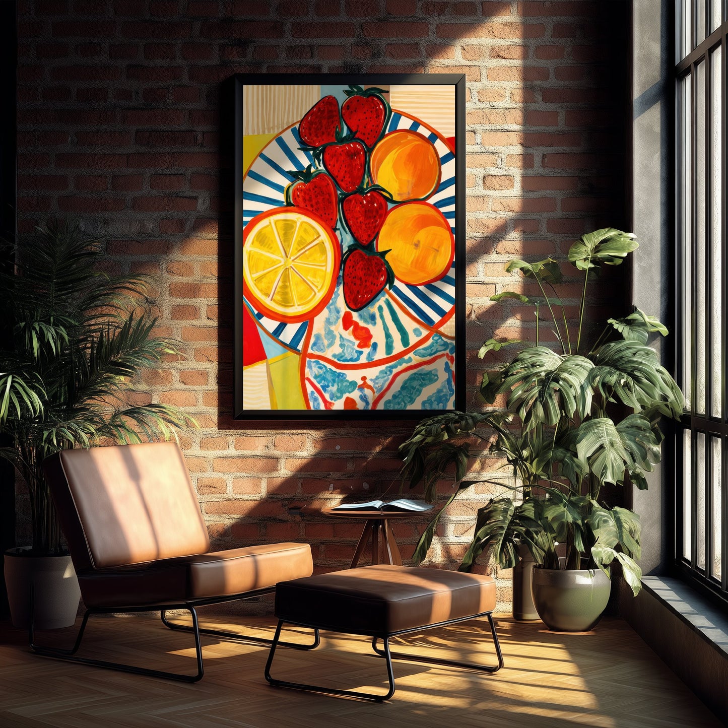Mediterranean Fruit Plate Art Print - Strawberries & Oranges Poster - Colourful Kitchen Illustration 3/3