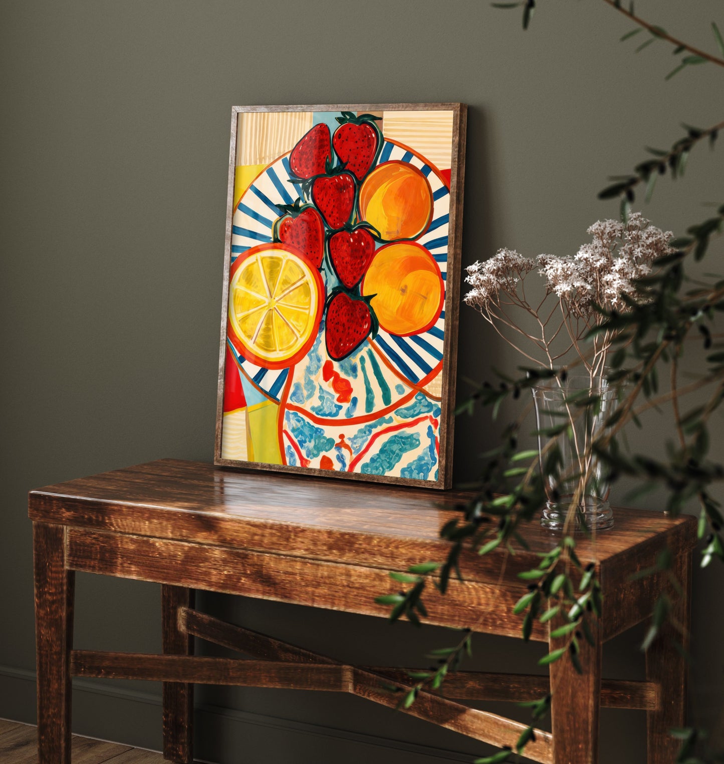 Mediterranean Fruit Plate Art Print - Strawberries & Oranges Poster - Colourful Kitchen Illustration 3/3