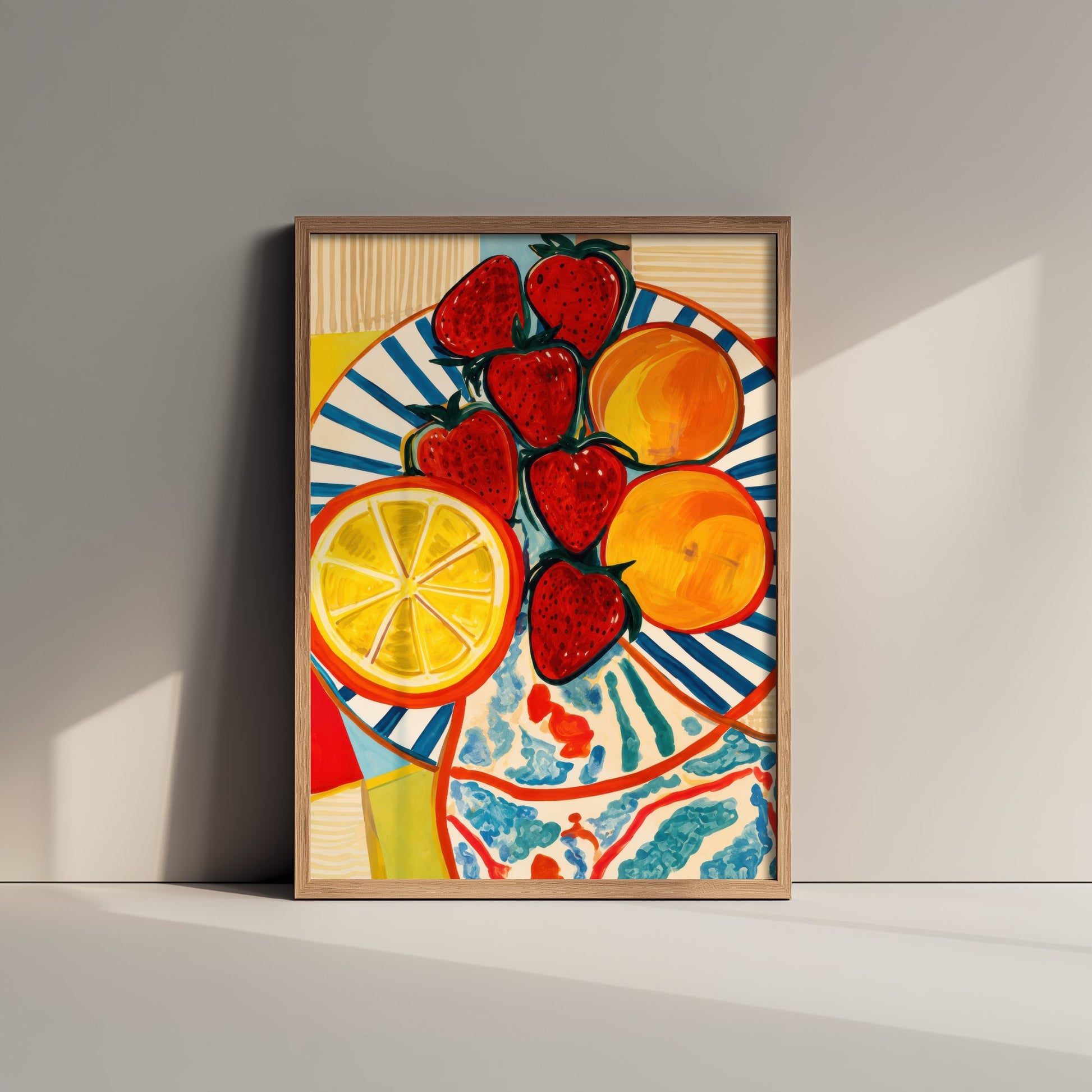 Mediterranean Fruit Plate Art Print - Strawberries & Oranges Poster - Colourful Kitchen Illustration 3/3