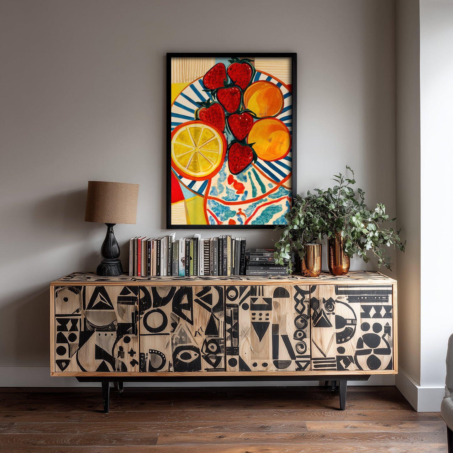 Mediterranean Fruit Plate Art Print - Strawberries & Oranges Poster - Colourful Kitchen Illustration 3/3