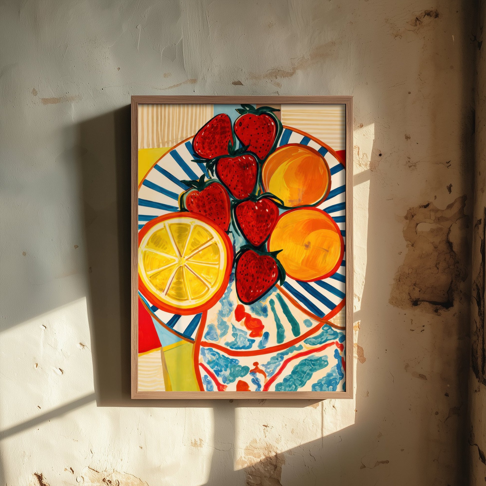 Mediterranean Fruit Plate Art Print - Strawberries & Oranges Poster - Colourful Kitchen Illustration 3/3