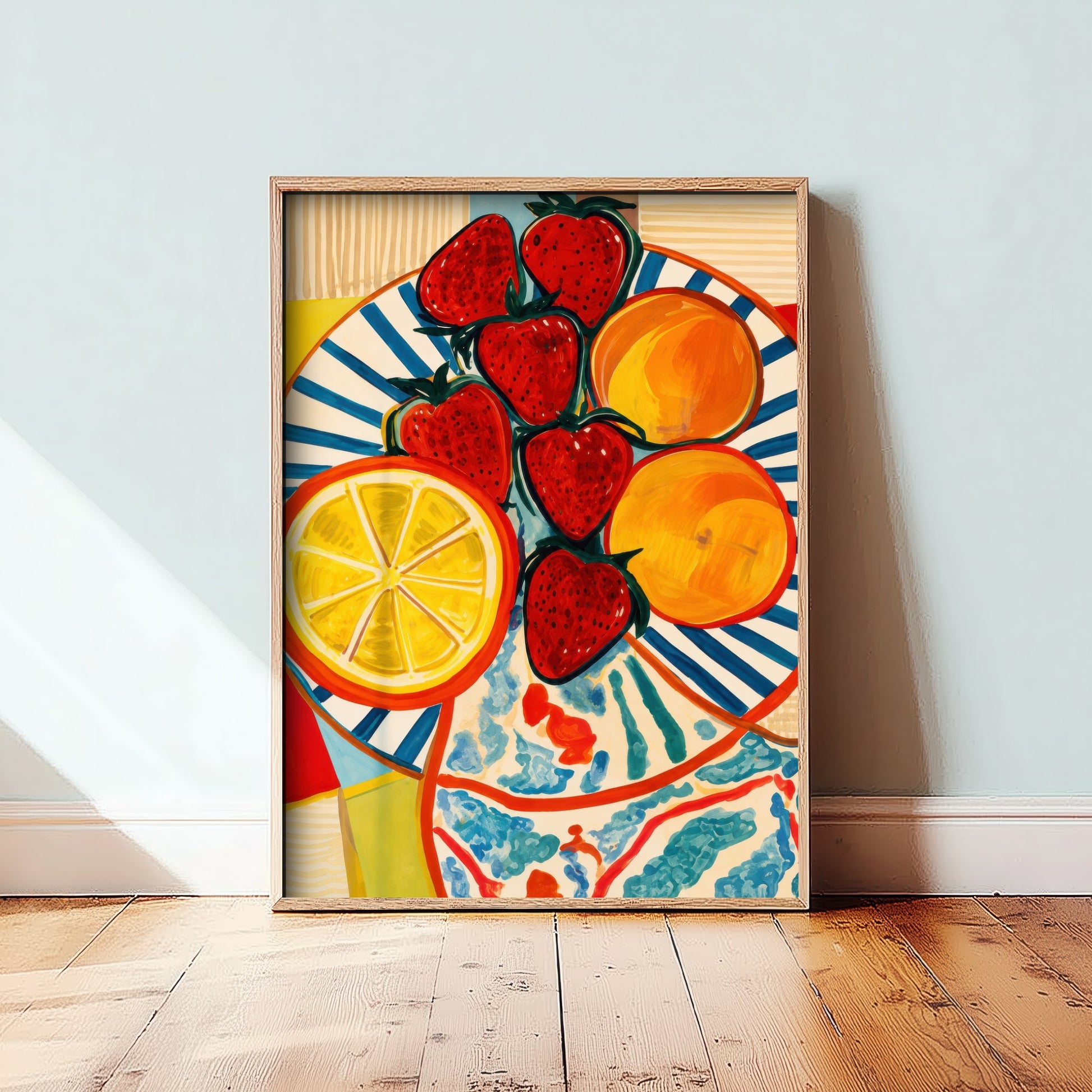 Mediterranean Fruit Plate Art Print - Strawberries & Oranges Poster - Colourful Kitchen Illustration 3/3