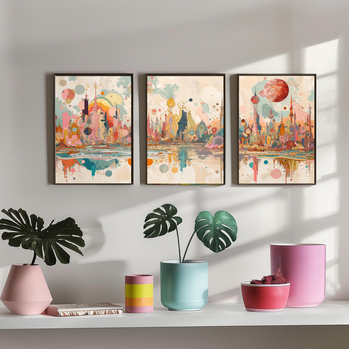 Bangkok Thailand Skyline Set of Three Prints | Baiyoke Tower Grand Palace Mahanakhon | Panoramic Cityscape Wall Art Poster Painting