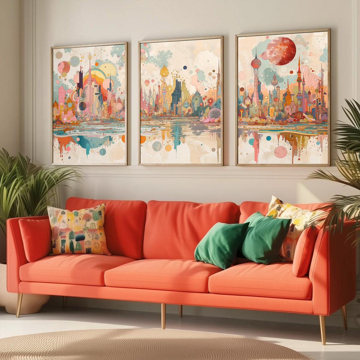 Bangkok Thailand Skyline Set of Three Prints | Baiyoke Tower Grand Palace Mahanakhon | Panoramic Cityscape Wall Art Poster Painting
