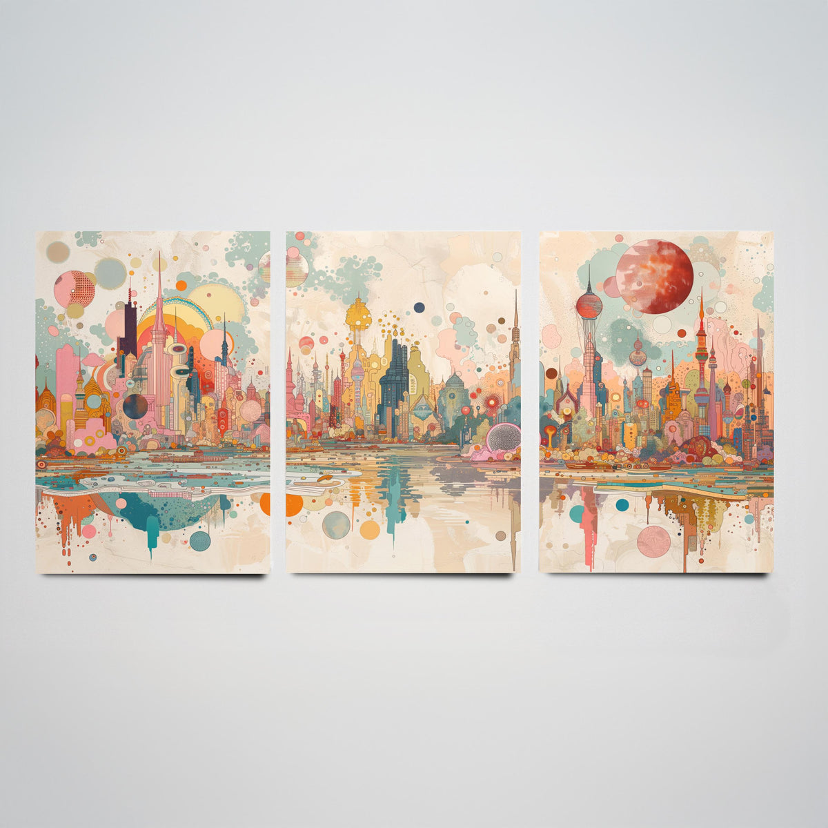 Bangkok Thailand Skyline Set of Three Prints | Baiyoke Tower Grand Palace Mahanakhon | Panoramic Cityscape Wall Art Poster Painting
