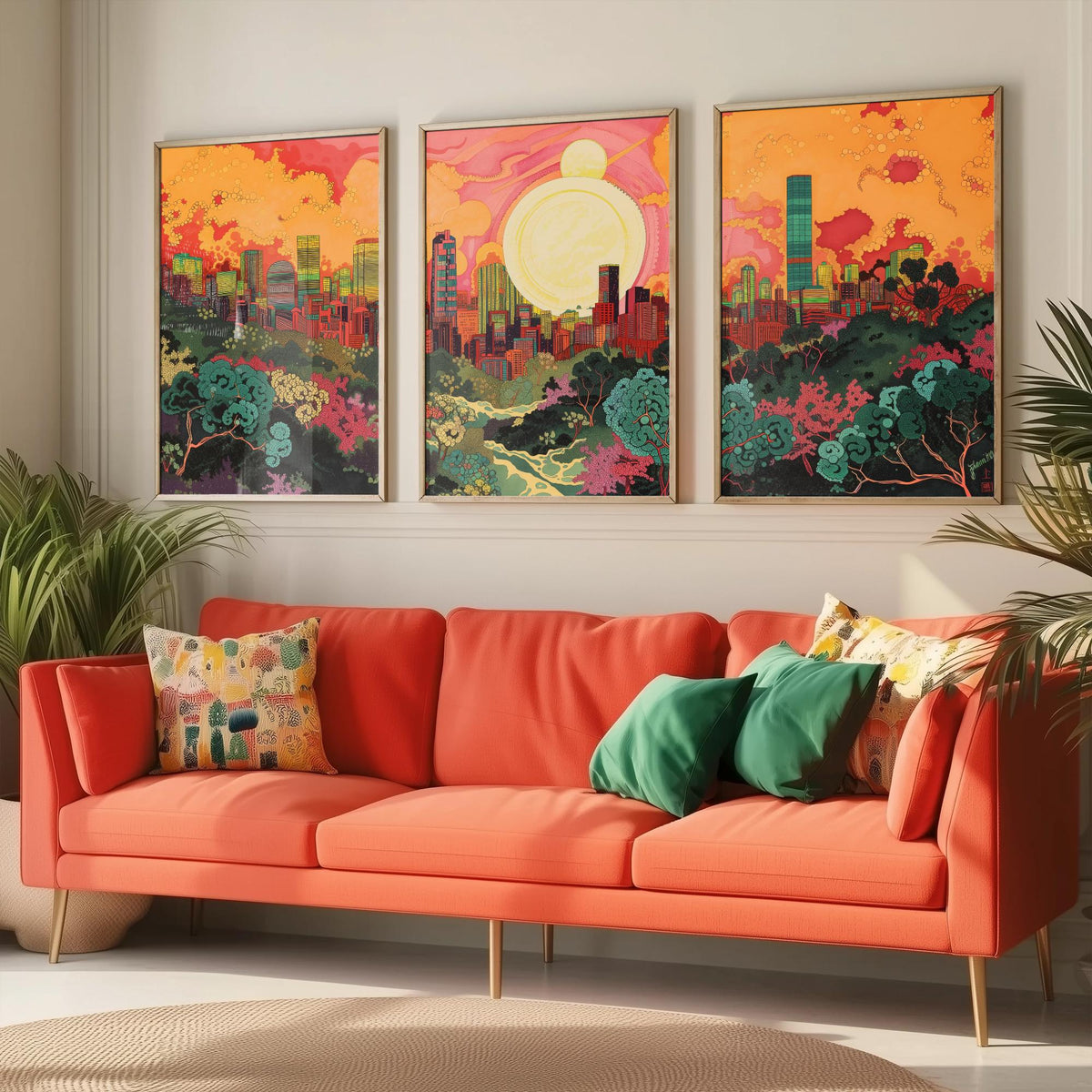 Beijing China Skyline Set of Three Prints | China Zun CCTV Tower Sunset Cityscape | Panoramic Wall Art Poster Painting