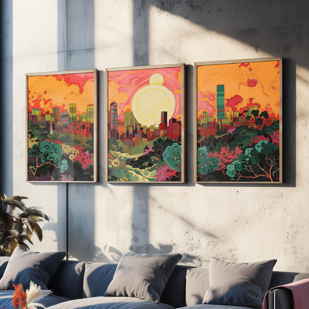 Beijing China Skyline Set of Three Prints | China Zun CCTV Tower Sunset Cityscape | Panoramic Wall Art Poster Painting