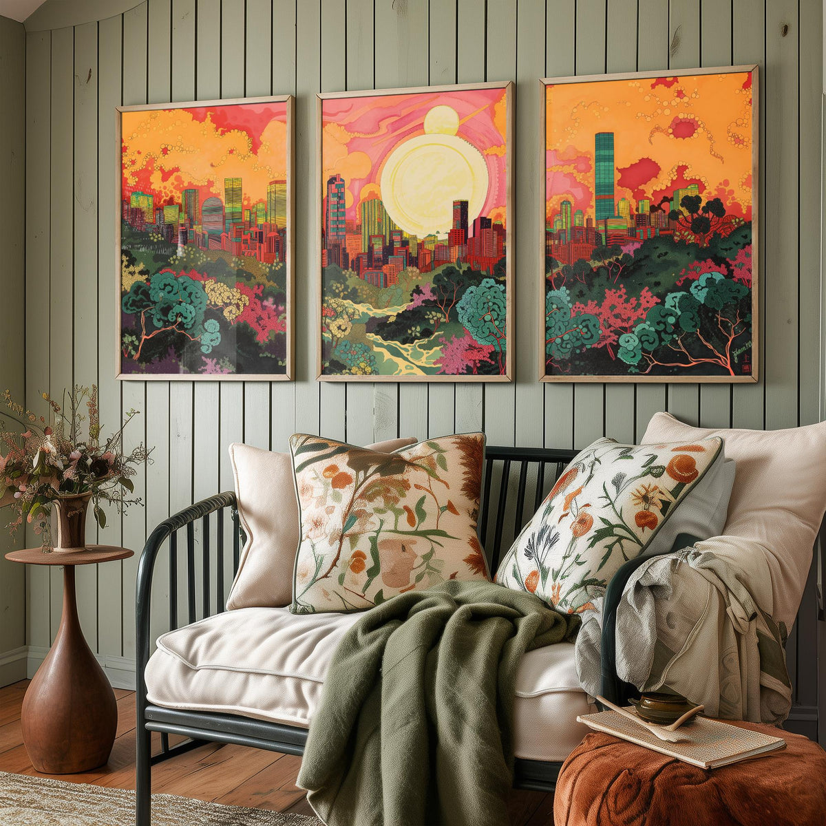 Beijing China Skyline Set of Three Prints | China Zun CCTV Tower Sunset Cityscape | Panoramic Wall Art Poster Painting