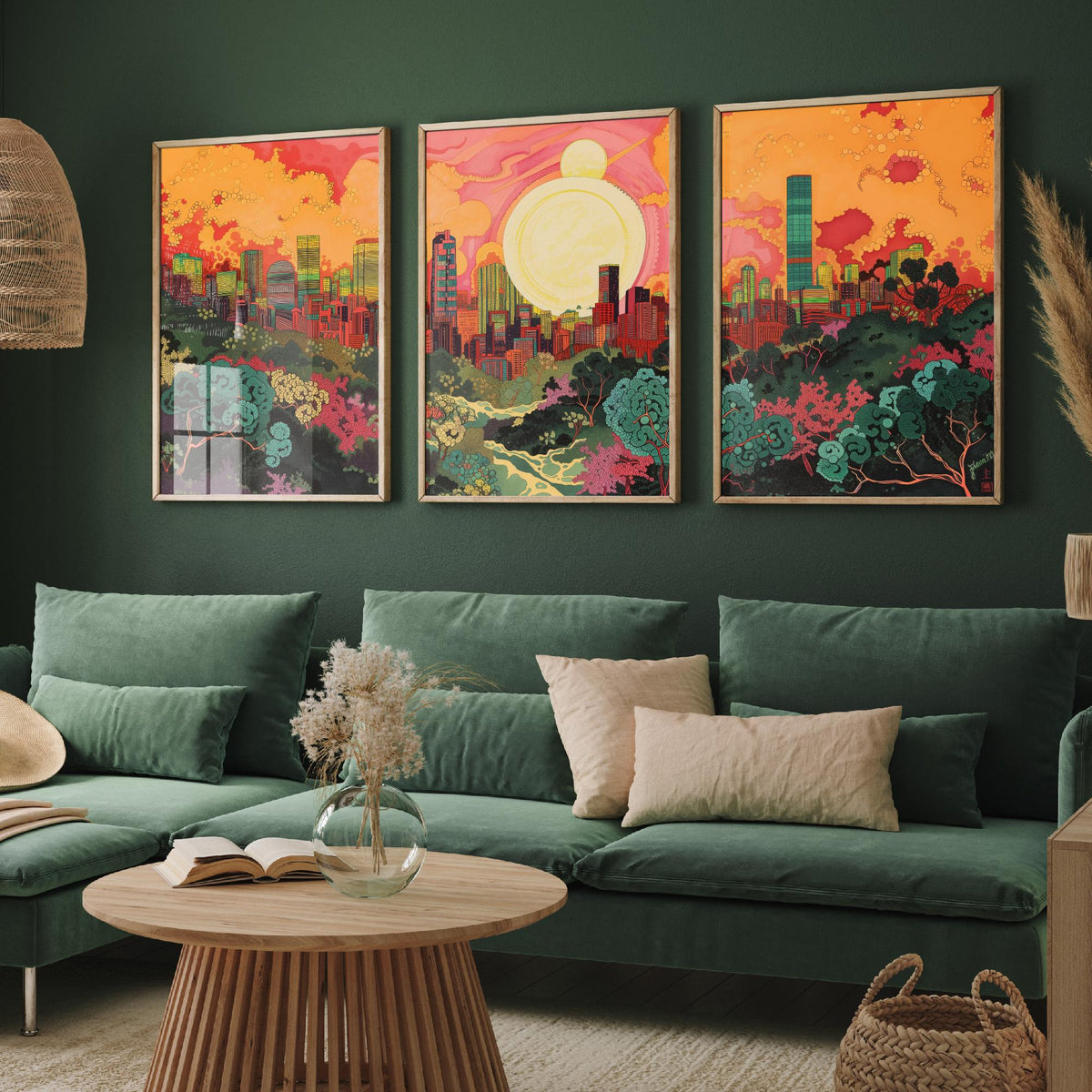 Beijing China Skyline Set of Three Prints | China Zun CCTV Tower Sunset Cityscape | Panoramic Wall Art Poster Painting