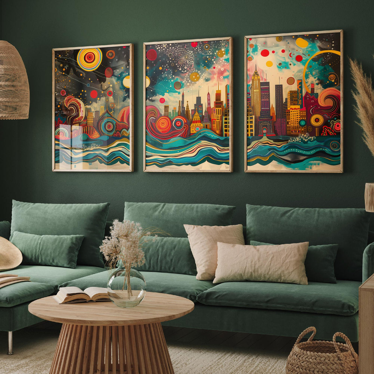 Chicago USA Skyline Set of Three Prints | Willis Tower Hancock Center Night Sky | Panoramic Cityscape Wall Art Poster Painting